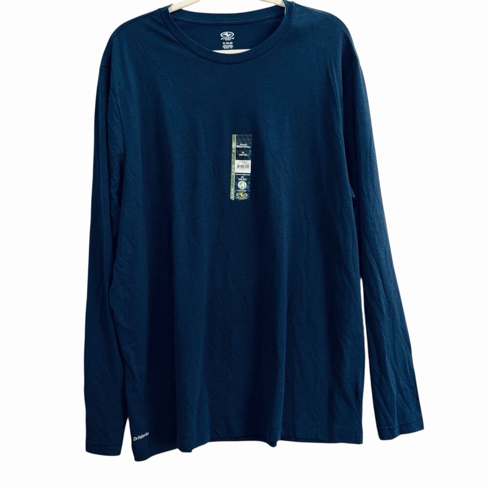 ATHLETIC WORKS Mens‎ Long Sleeve T-Shirt XL Blue Cove DriWorks Moisture Wicking